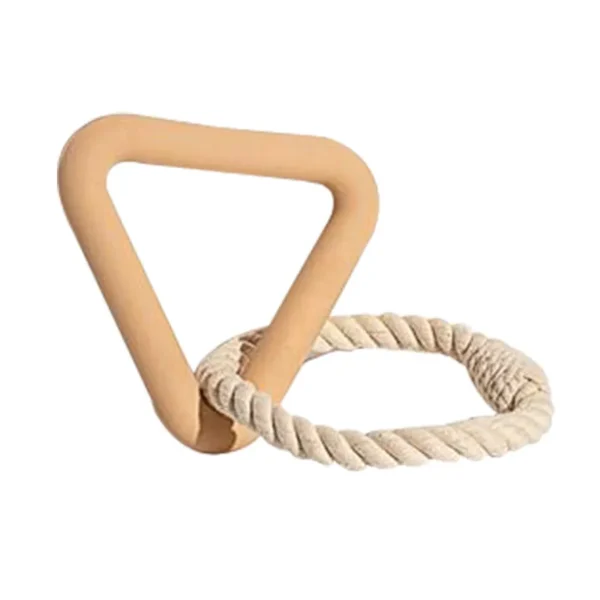 10008 Beige triangle TPR dog tug toy with cotton rope – interactive pull ring dog toy wholesale