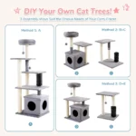 10008 Wholesale cat activity tree with scratching posts, condo, and toy balls for interactive play