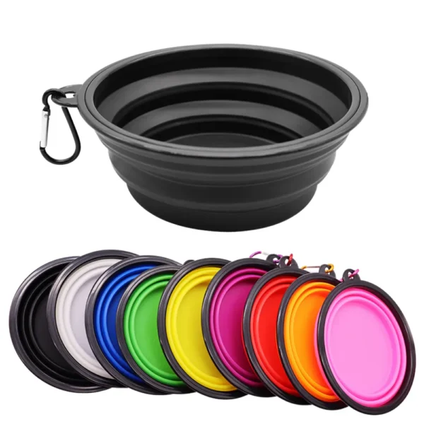 2 Pack collapsible silicone dog bowls with carabiner clip, wholesale portable pet food and water bowls in Multi-colored