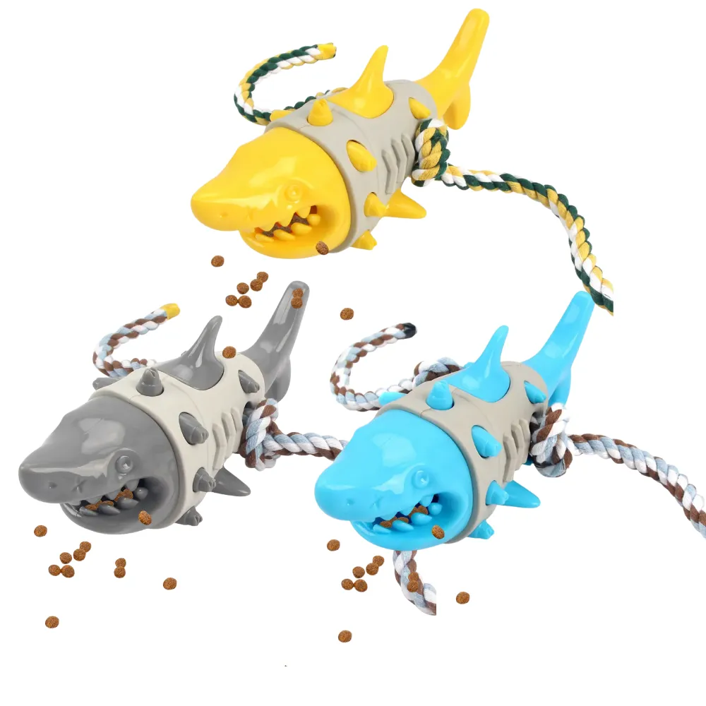 Wholesale durable shark shape dog chew toy with rope, assorted colors, for aggressive chewers