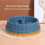Close-up of non-slip base and raised patterns inside slow feeder bowl