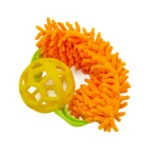 Orange TPR treat dispensing dog toy with plush rope