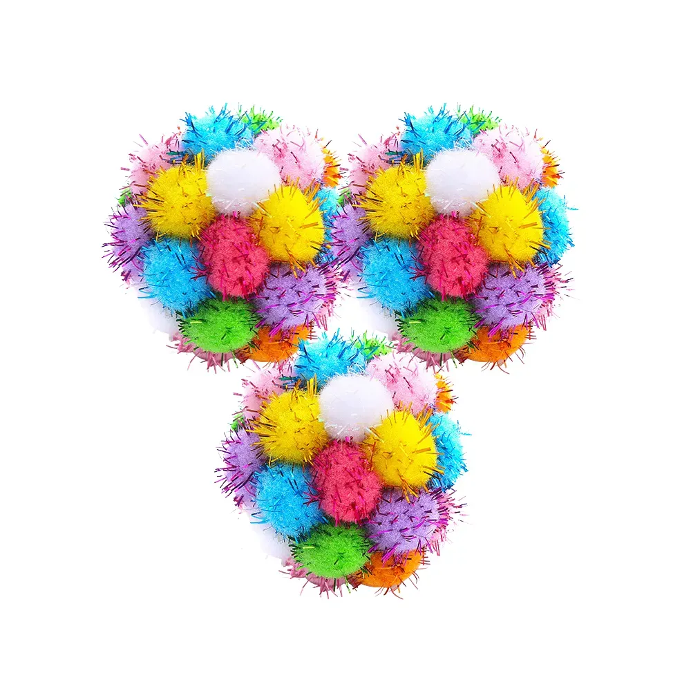 Wholesale 3-pack glitter cat toy balls with bell – multi-colored interactive set