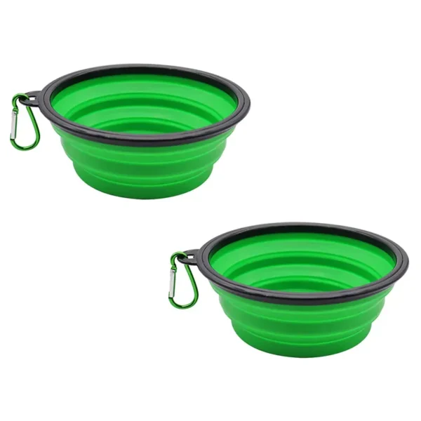 10011 Collapsible silicone dog bowls available in yellow, pink, green, orange, black, red, blue, and white for wholesale bulk orders