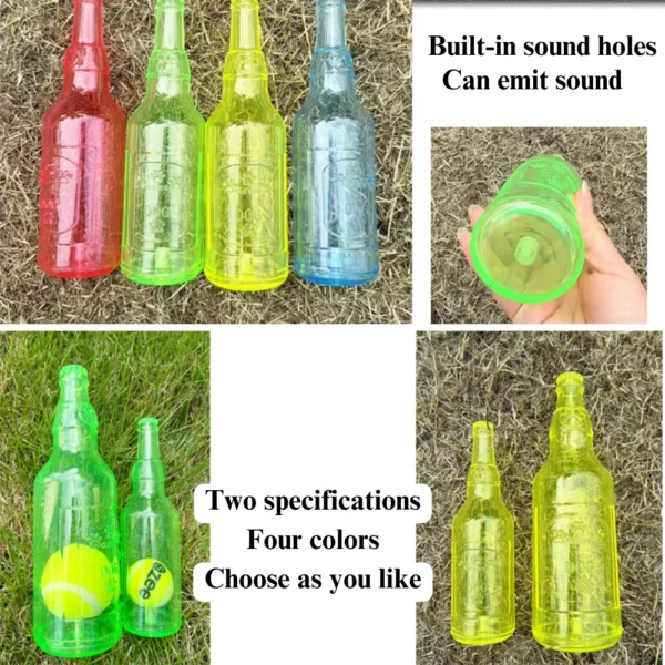 10011 Close-up of durable rubber squeaky dog bottle toy with paw print design