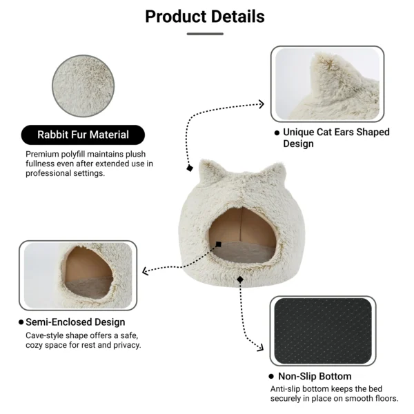 10011 Close-up of soft plush fabric and interior cushion of cat cave bed, wholesale pet supplies.