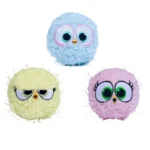 10012 Durable squeaky plush dog balls wholesale pack in yellow, pink, and blue for small and medium dogs