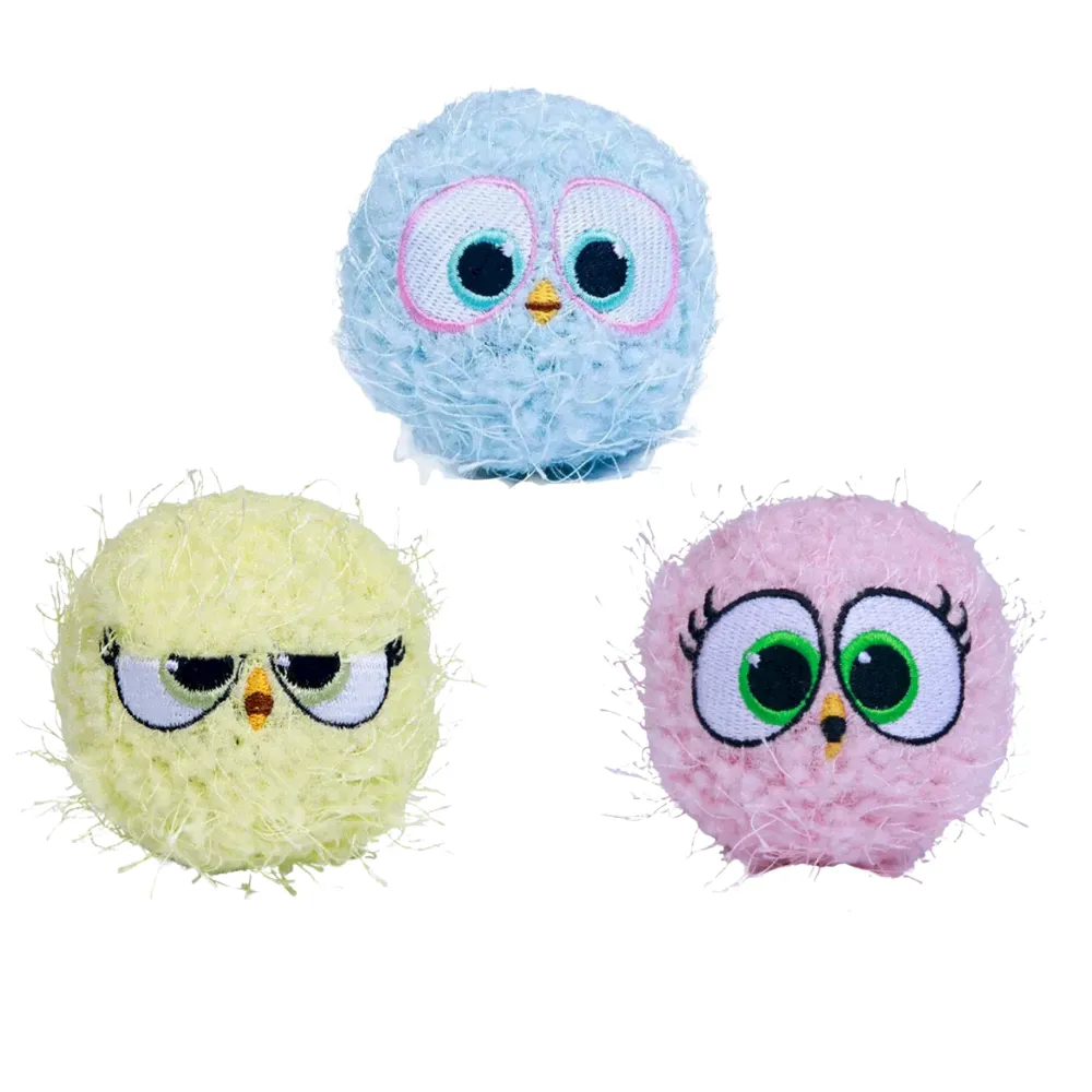 Durable squeaky plush dog balls wholesale pack in yellow, pink, and blue for small and medium dogs