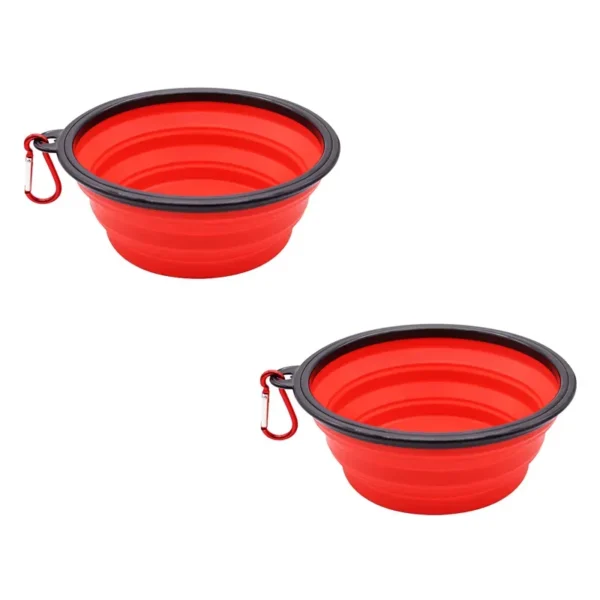 10014 Collapsible silicone dog bowls available in yellow, pink, green, orange, black, red, blue, and white for wholesale bulk orders