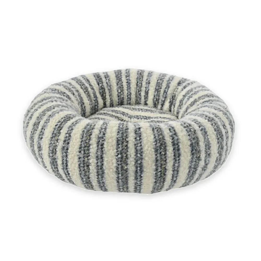 XS plush striped donut pet bed for cats and small dogs – wholesale cozy round cushion.