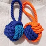 Dog playing fetch with durable rope ball toy with handle – wholesale pet supplies for stores and groomers