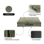 Close-up of pet cushion bed with sturdy fabric and handle