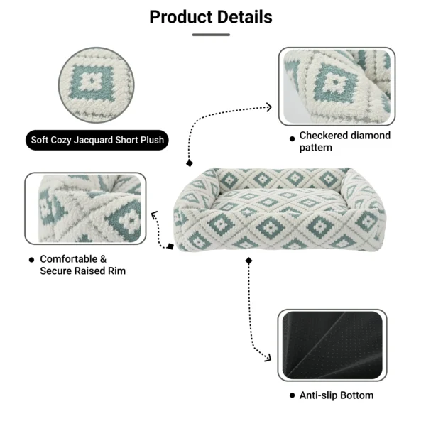 54280fd164fa4d0b688c20ab43d17d86 Close-up of jacquard pattern and soft plush fabric on durable wholesale pet bed