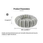 Size chart of XS round striped donut pet bed for cats and small dogs.