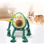 Interactive avocado squeaky dog toy with chew-resistant ropes for tug and fetch