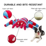Close-up of durable stitching and soft plush fabric on spider dog toy