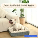 Small dog resting on plush foam-filled sofa bed, cozy pet cushion for home use