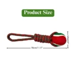 Size display of Christmas cotton rope dog tug toy with tennis ball in red