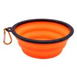 Collapsible silicone dog bowls available in yellow, pink, green, orange, black, red, blue, and white for wholesale bulk orders