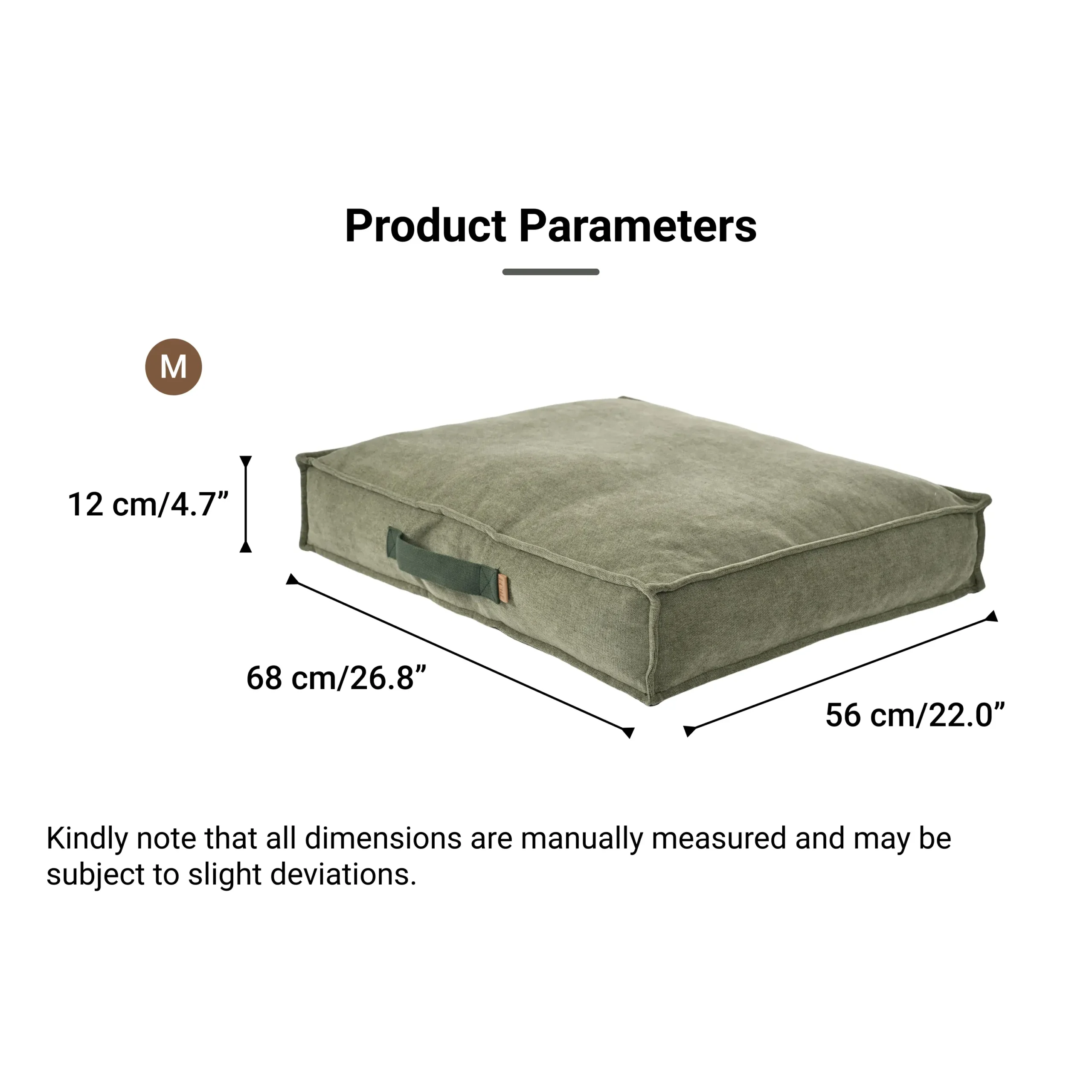 Size chart of wholesale medium pet cushion bed with handle