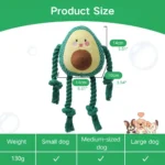 Wholesale avocado plush squeaky dog toy with rope knots size reference