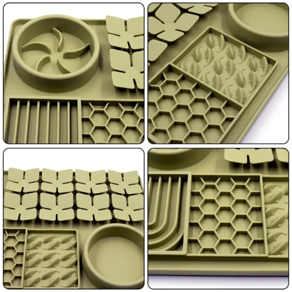 bcc976ae034f73d1e80b01f0b61092c4 Close-up of multi-texture silicone lick mat design for dogs and cats, durable and easy to clean