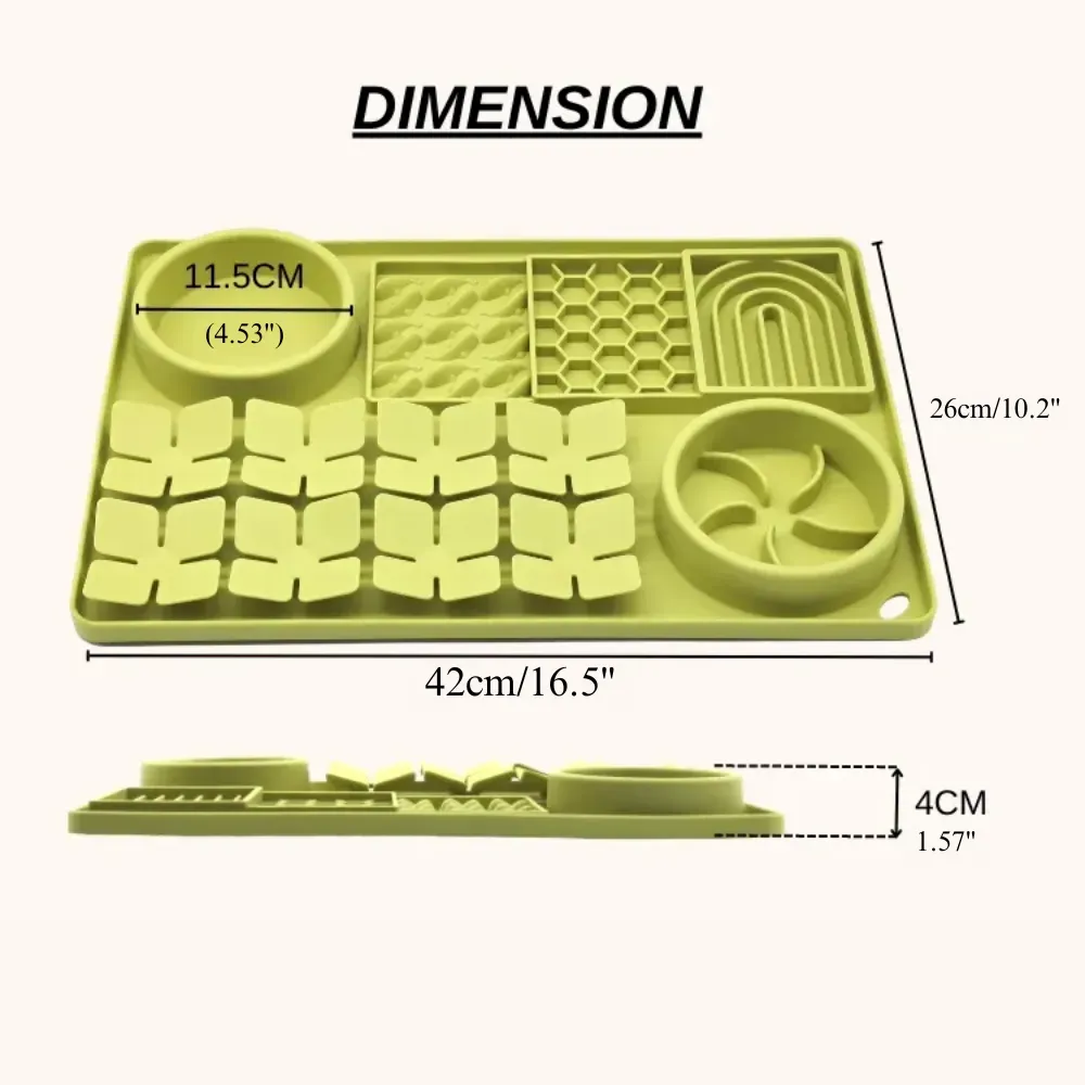 Size dimensions of silicone slow feeder lick mat for dogs and cats, wholesale pet supplies
