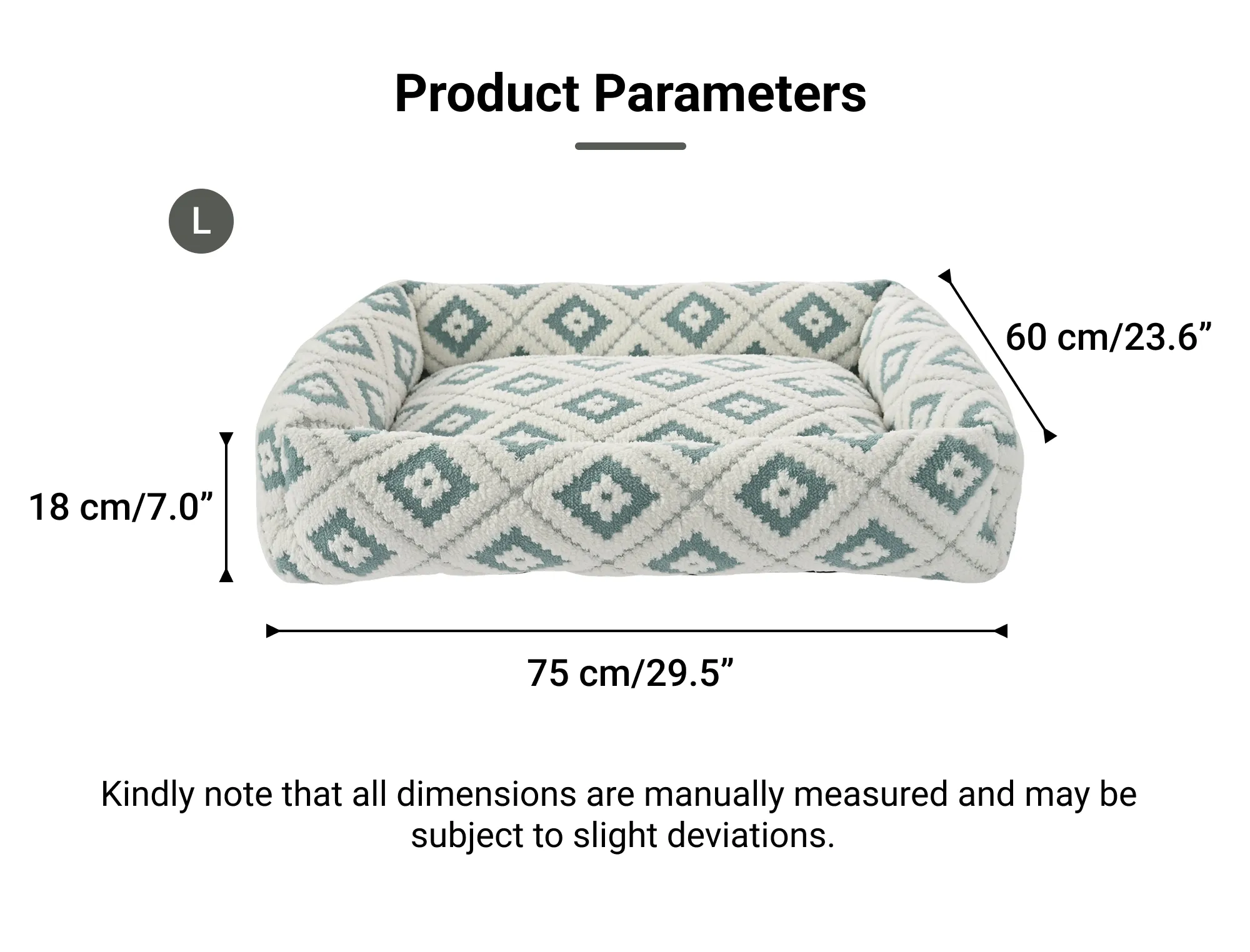 Dimensions of large jacquard plush pet bed with short plush cushion for dogs and cats