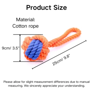 Size chart of dog rope ball toy with handle – wholesale pet toy dimensions for bulk buyers