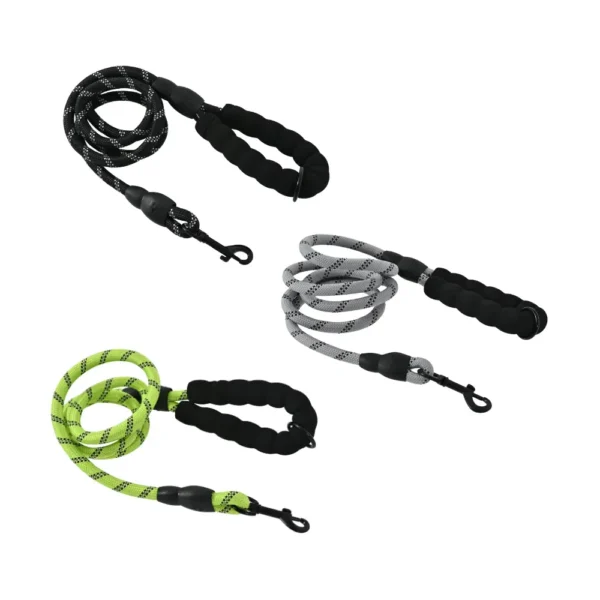 Reflective Rope Dog Leash with Padded Handle in 3 Colors – Durable Nylon Pet Leash for Walking and Training