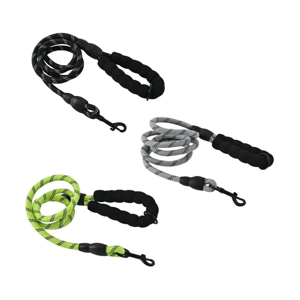 Reflective Rope Dog Leash with Padded Handle in 3 Colors – Durable Nylon Pet Leash for Walking and Training