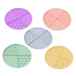 Non-slip silicone slow feeder licking mat for dogs and cats pink round design