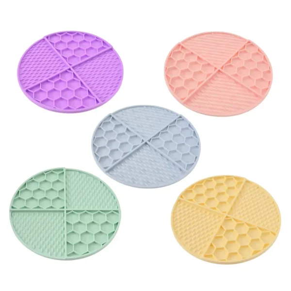 Non-slip silicone slow feeder licking mat for dogs and cats pink round design