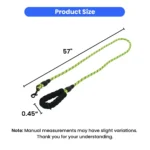 Size guide chart for reflective rope dog leash with length and diameter measurements