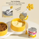 6979c15460ea8c46625364578d48d747 Demonstration of anti-spill tilted pet bowl reducing food overflow and neck strain