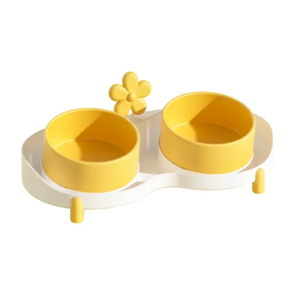 b5347042c814f98148cc530cba348259 Yellow ceramic tilted double pet bowl elevated feeding dish for cats and dogs