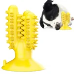 Yellow cactus toothbrush chew toy for dogs, dental cleaning