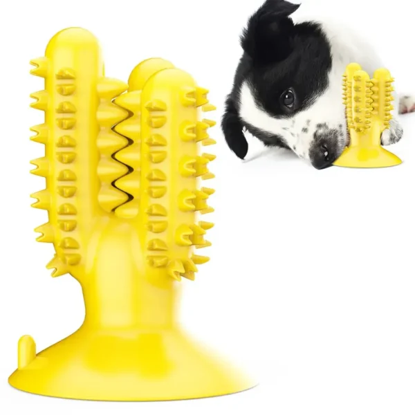 b98fbea2adbba026c80556b0822c56df Yellow cactus toothbrush chew toy for dogs, dental cleaning