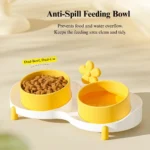 d6c2e7984f001d4b04a60bcf0f683001 Demonstration of anti-spill tilted pet bowl reducing food overflow and neck strain