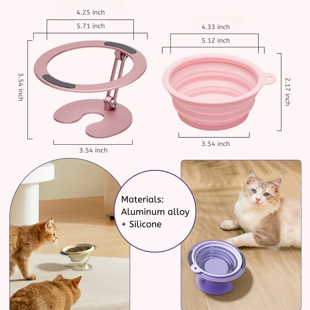 Close-up of silicone dog bowl with non-slip aluminium stand for stable pet feeding