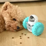 dc8a4521425e78675e6ceb0e776d0063 Dog Playing with Robot Interactive Tumbler Toy Dispensing Treats on Floor