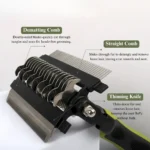 e6bbecd4e1da22258ff2350a0078fc00 Close-up of dematting blades and handle grip – Pet Grooming Comb Wholesale