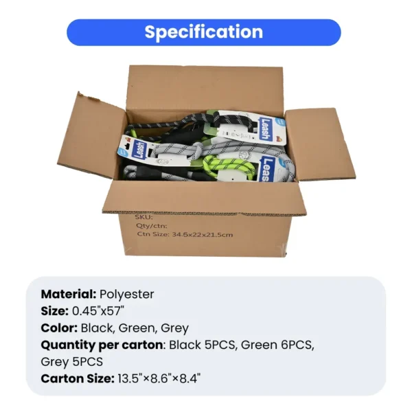 f8460d2effaf017f9e72862a688562ce Bulk packaging of reflective rope dog leashes with padded handles – wholesale carton ready for shipment from PetBW manufacturer