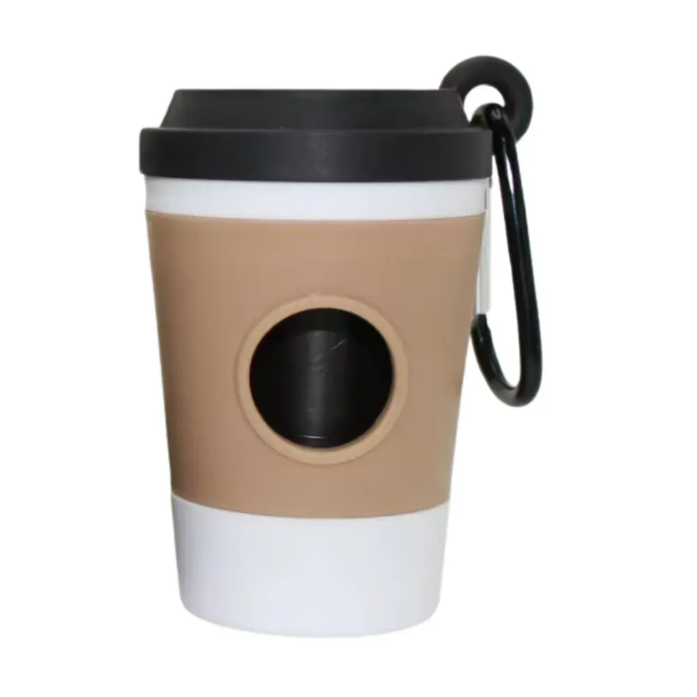 Coffee cup style pet waste bag dispenser front view