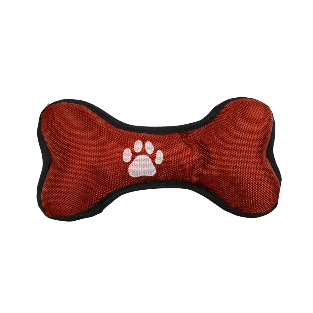 Product specification chart for 4 assorted dog training toys: Bone, Triangle, U-shaped, V-shaped
