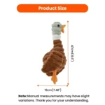 Measurement chart showing size dimensions of the brown duck plush dog toy.