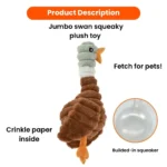 Dog chewing the brown duck plush toy with built-in squeaker.