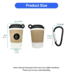 Size chart with measurements of coffee cup pet waste bag dispenser