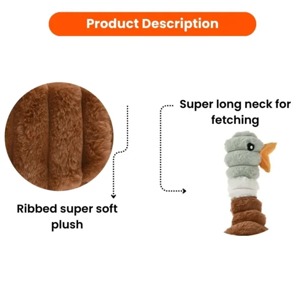 10004 Close-up of the brown duck plush dog toy’s textured body and soft fabric materials.