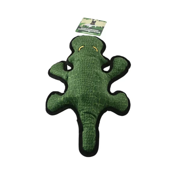 8afed0694c9341170361fd68612567e6 Squeaky crocodile dog toy showing built-in squeaker and bite-resistant plush fabric